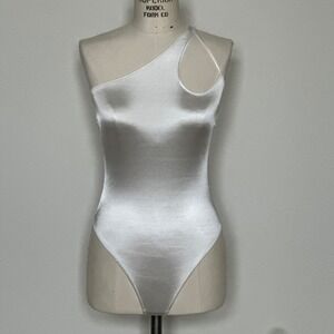 Out From Under Satin One Shoulder Cutout‎ Bodysuit White Small
